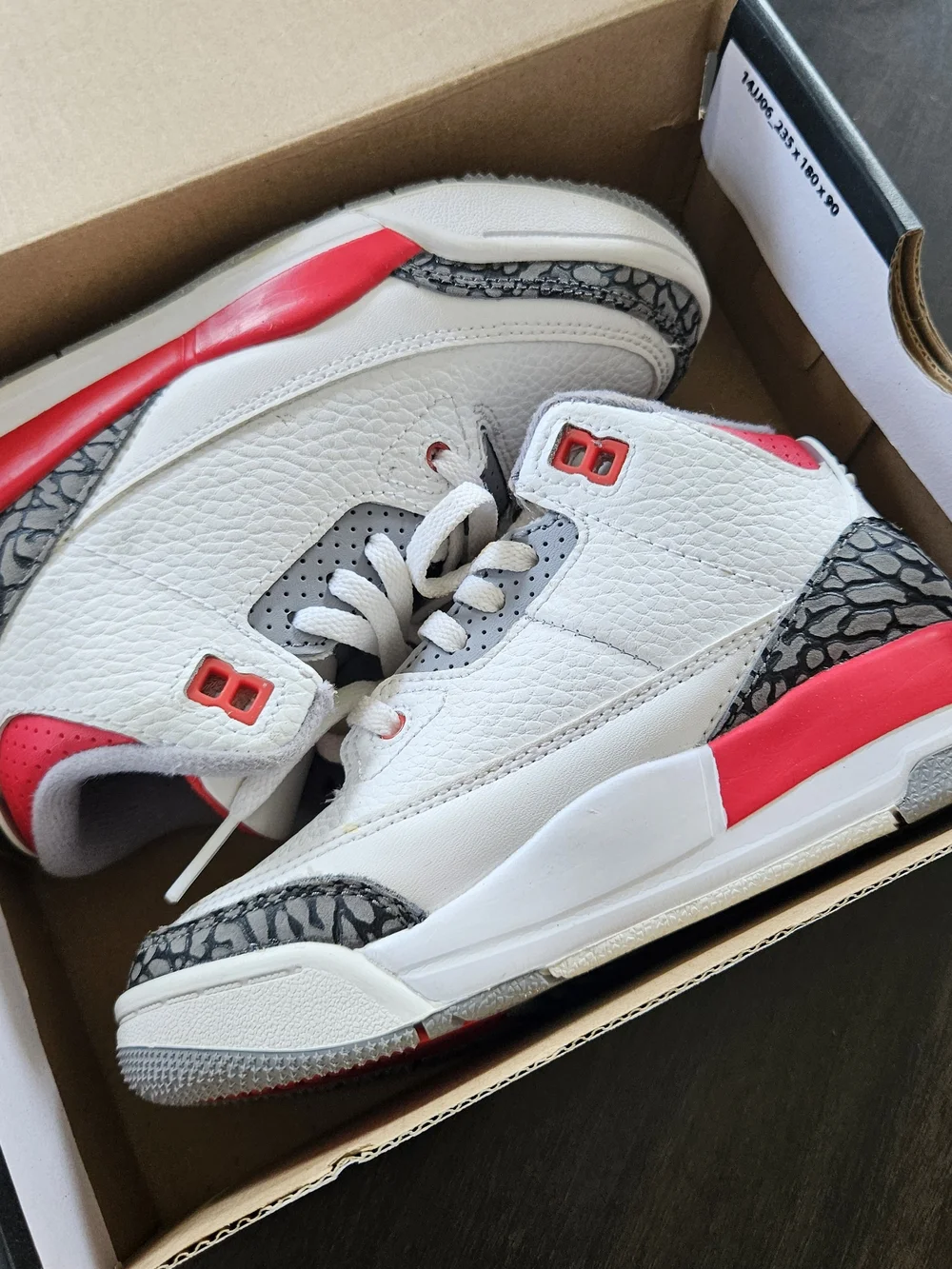 Nike Air Jordan 3s Kids White and Red Retro Sneaker with Elephant Print